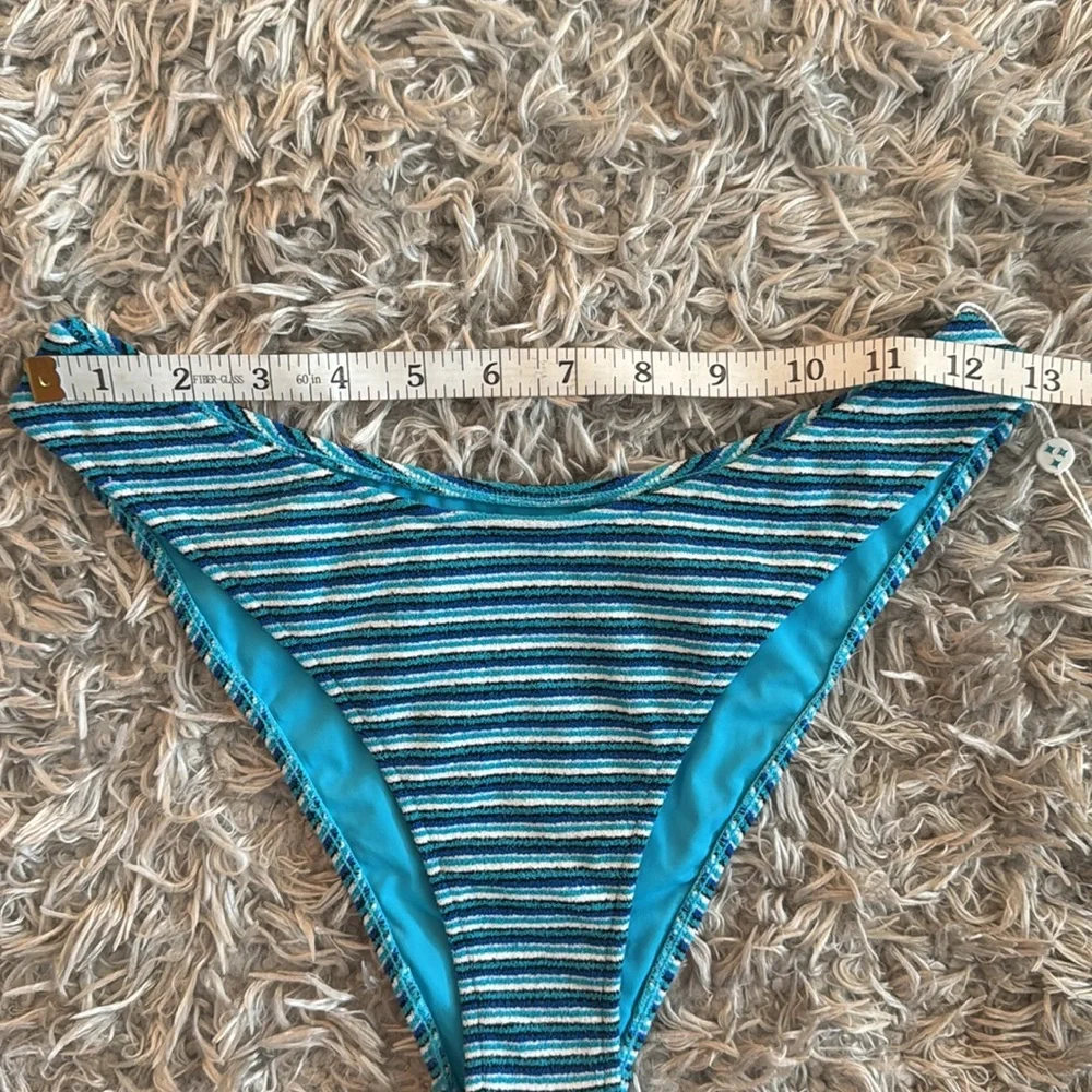 Frankie’s Bikinis Blue Stripe Bay View Terry Top & Dove Terry Bottom Bikini Set